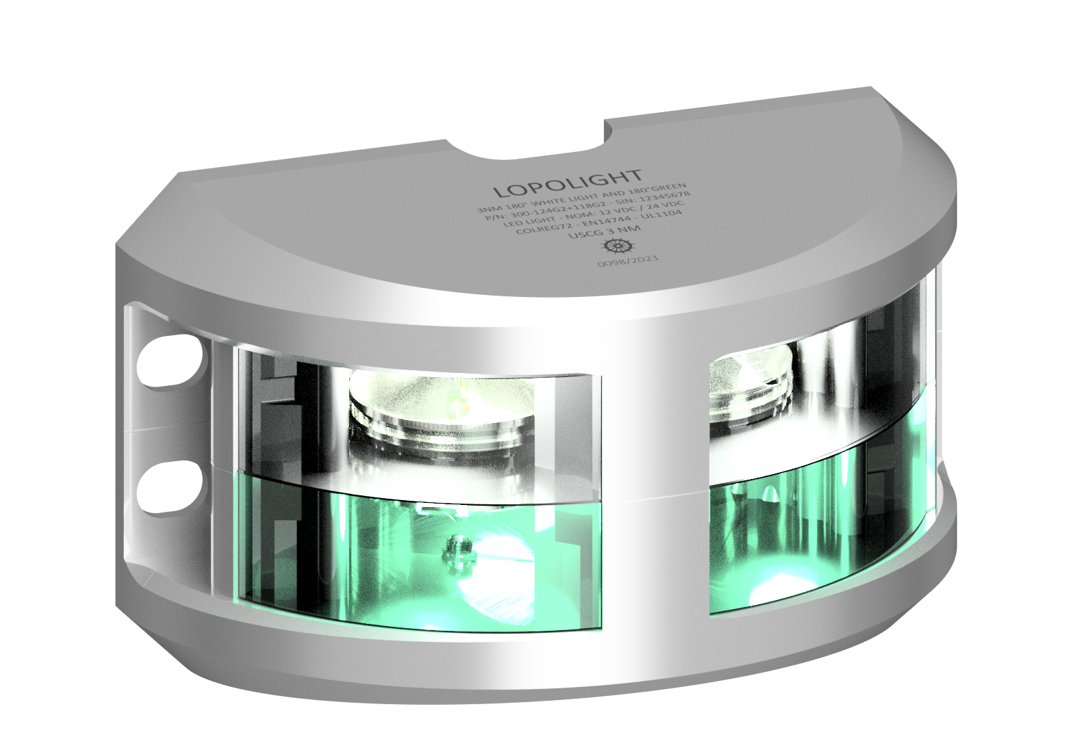 3nm 180° White & Green, Silver anodized